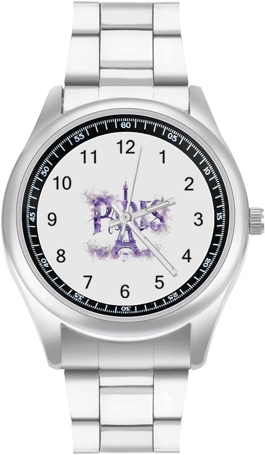 Dress Watch Unisex Watercolor Paris Eiffel Tower irony monarch pool Fashion Classic Wrist Watches for Men Casual Business 