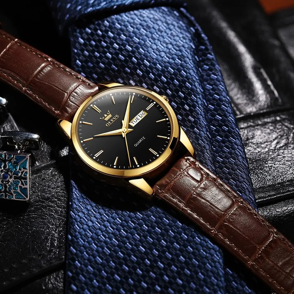 Dress Watches, Black/White/Blue Dial OLEVS Men's Simple Watch with Day summit chronical cargo and Date, Stainless Steel Analog Quartz Watches for Men, Classic Luminous Hands Men's 