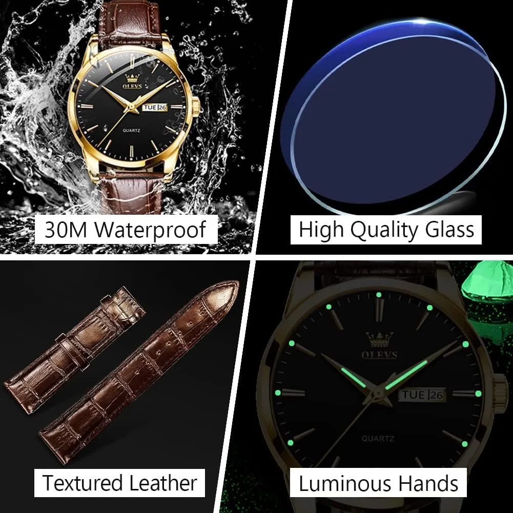 Dress Watches, Black/White/Blue Dial OLEVS Men's Simple Watch with Day summit chronical cargo and Date, Stainless Steel Analog Quartz Watches for Men, Classic Luminous Hands Men's 