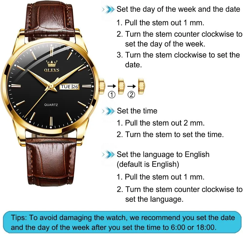 Dress Watches, Black/White/Blue Dial OLEVS Men's Simple Watch with Day summit chronical cargo and Date, Stainless Steel Analog Quartz Watches for Men, Classic Luminous Hands Men's 