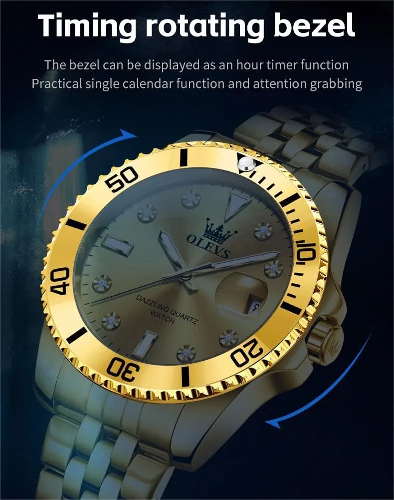 Dress White Luminous Big Face Analog Quartz Male Watches incomplete OLEVS Men's Waterproof Watches Stainless Steel Waterproof Chronograph Wrist Watches Luxury 