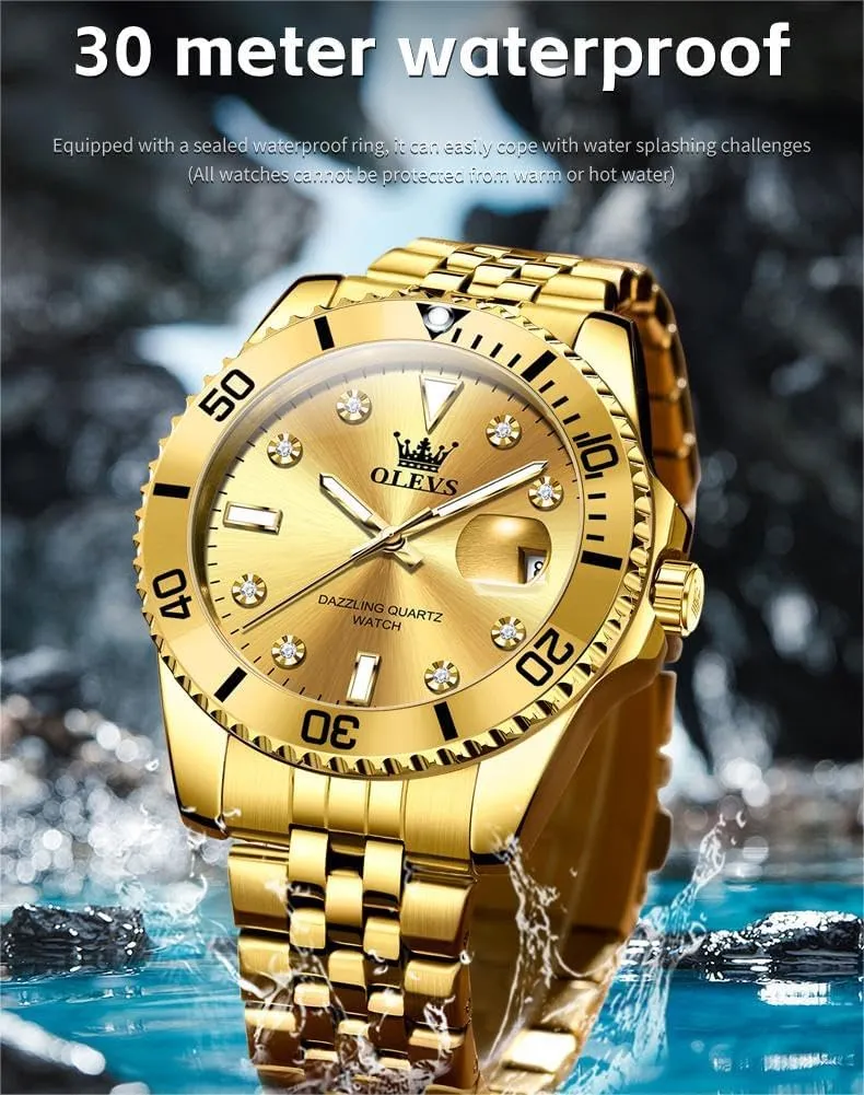 Dress White Luminous Big Face Analog Quartz Male Watches incomplete OLEVS Men's Waterproof Watches Stainless Steel Waterproof Chronograph Wrist Watches Luxury 