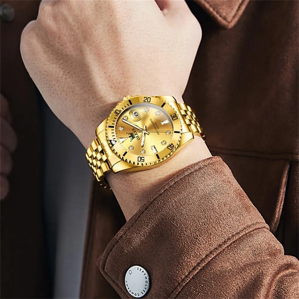 Dress White Luminous Big Face Analog Quartz Male Watches incomplete OLEVS Men's Waterproof Watches Stainless Steel Waterproof Chronograph Wrist Watches Luxury 