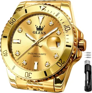 Dress White Luminous Big Face Analog Quartz Male Watches incomplete OLEVS Men's Waterproof Watches Stainless Steel Waterproof Chronograph Wrist Watches Luxury 