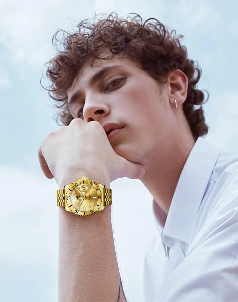 Dress White Luminous Big Face Analog Quartz Male Watches incomplete OLEVS Men's Waterproof Watches Stainless Steel Waterproof Chronograph Wrist Watches Luxury 