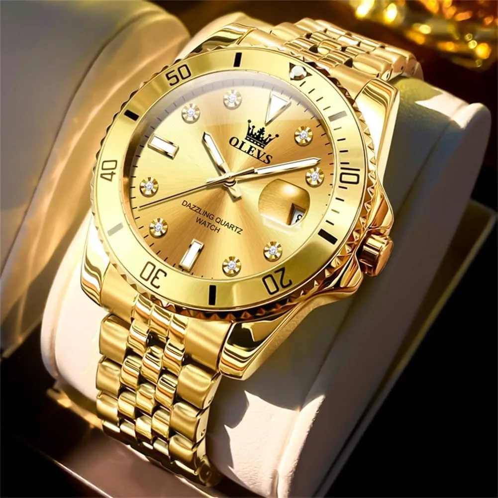 Dress White Luminous Big Face Analog Quartz Male Watches incomplete OLEVS Men's Waterproof Watches Stainless Steel Waterproof Chronograph Wrist Watches Luxury 
