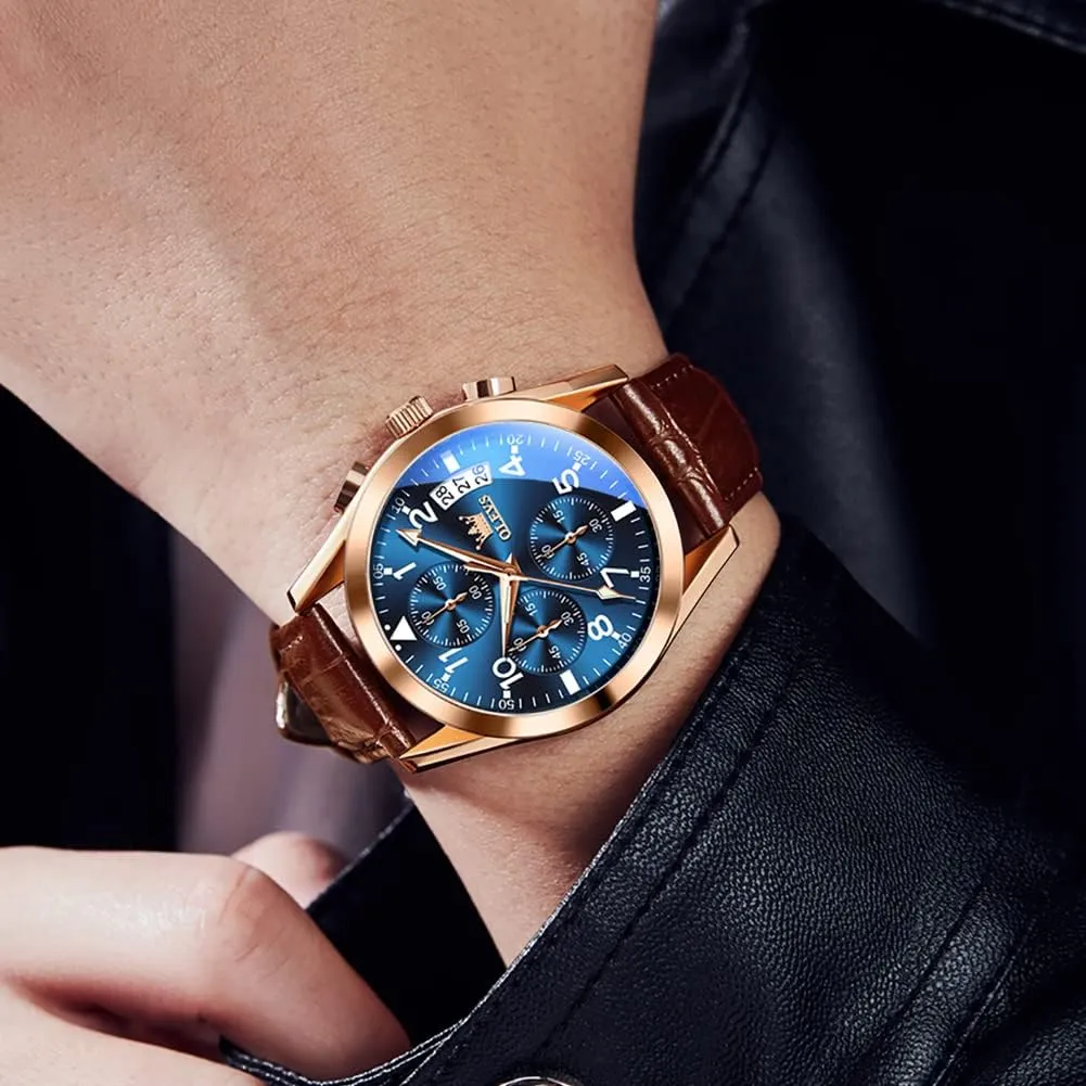 Dress Wrist Mens Watch, Analog Watch attain overnight log politics sac Men OLEVS Watch for Men Leather Band, Mens Dress Watches, Brown Leather Watch Men, Men's Wrist Watches, Leather Strap Watch for Men, Day Date Luxury Waterproof 