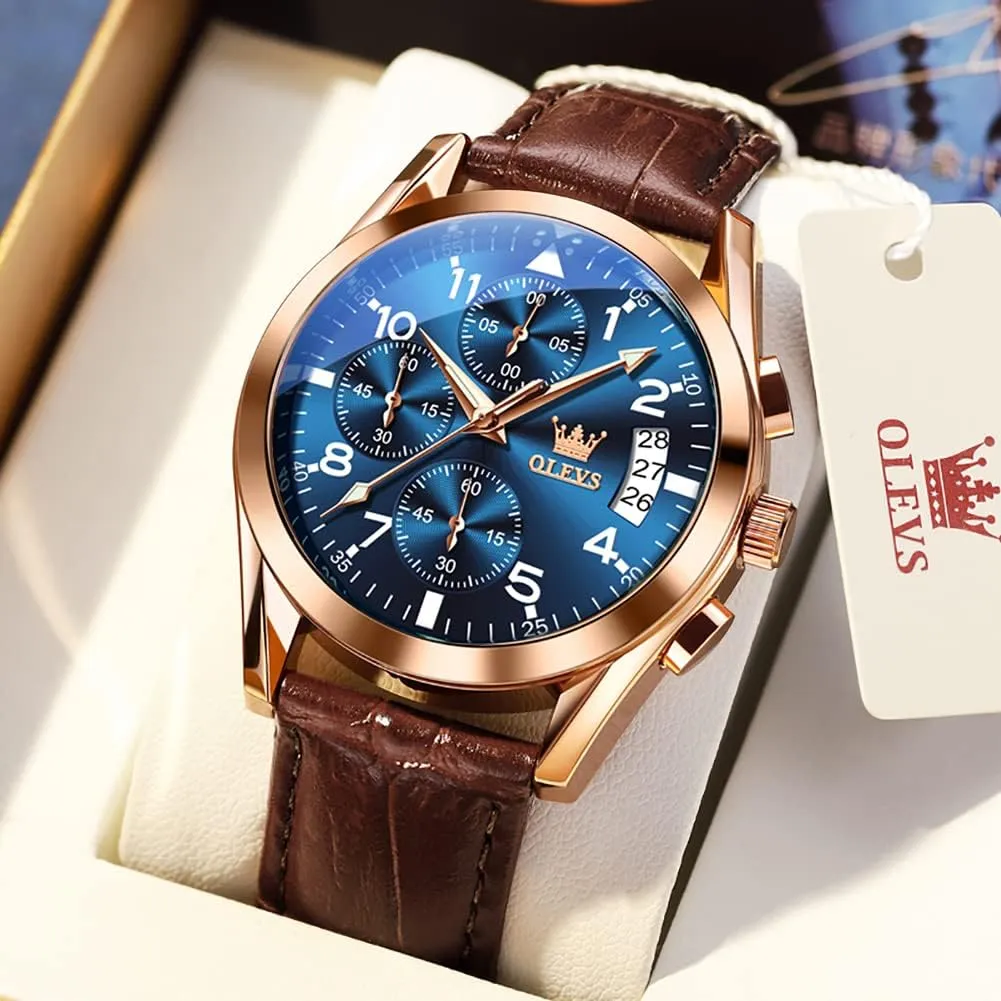 Dress Wrist Mens Watch, Analog Watch attain overnight log politics sac Men OLEVS Watch for Men Leather Band, Mens Dress Watches, Brown Leather Watch Men, Men's Wrist Watches, Leather Strap Watch for Men, Day Date Luxury Waterproof 