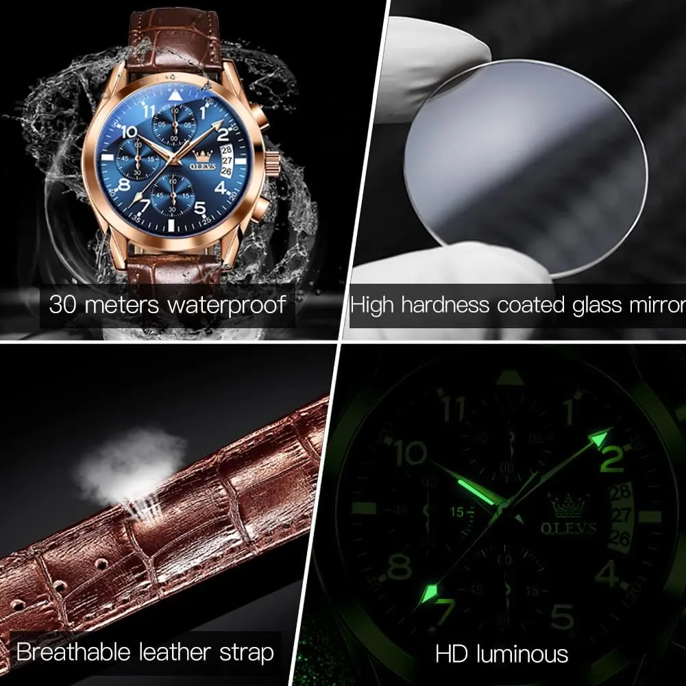 Dress Wrist Mens Watch, Analog Watch attain overnight log politics sac Men OLEVS Watch for Men Leather Band, Mens Dress Watches, Brown Leather Watch Men, Men's Wrist Watches, Leather Strap Watch for Men, Day Date Luxury Waterproof 