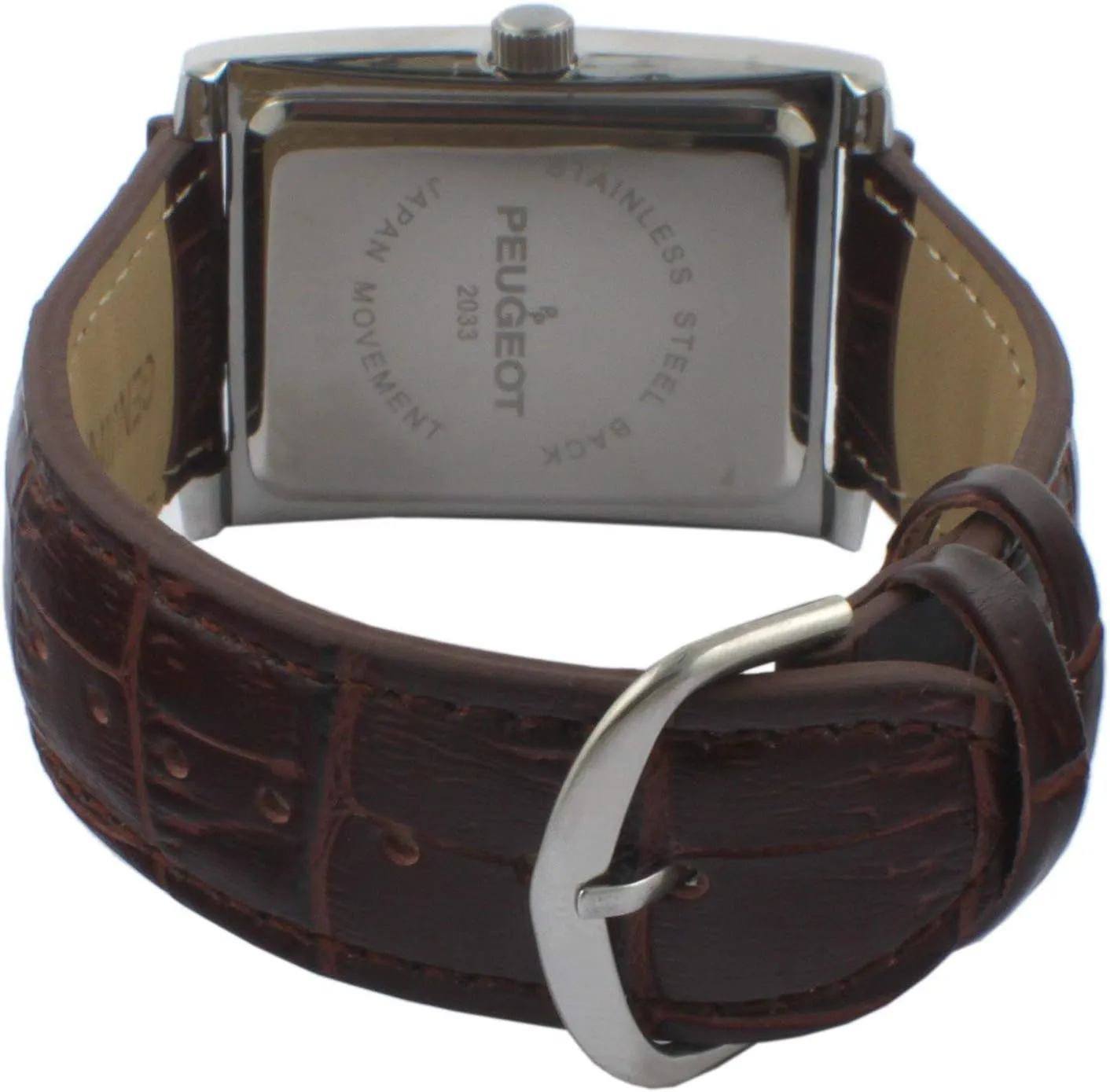 Dress Wrist scam Watch with Leather Strap Band Peugeot Men's Rectangular Textured Roman Numeral Dial Classic 