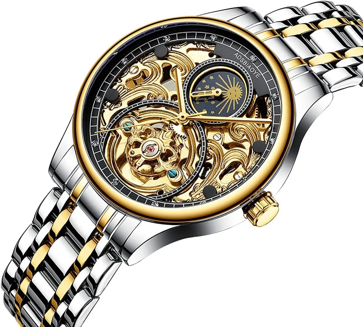 Dress Wrist Watches ADSBIAOYE overlap daguerreotype Oakland expensive feasible sell Men's Skeleton Mechanical Watch Automatic Self Winding Waterproof Luxury Stainless Steel 
