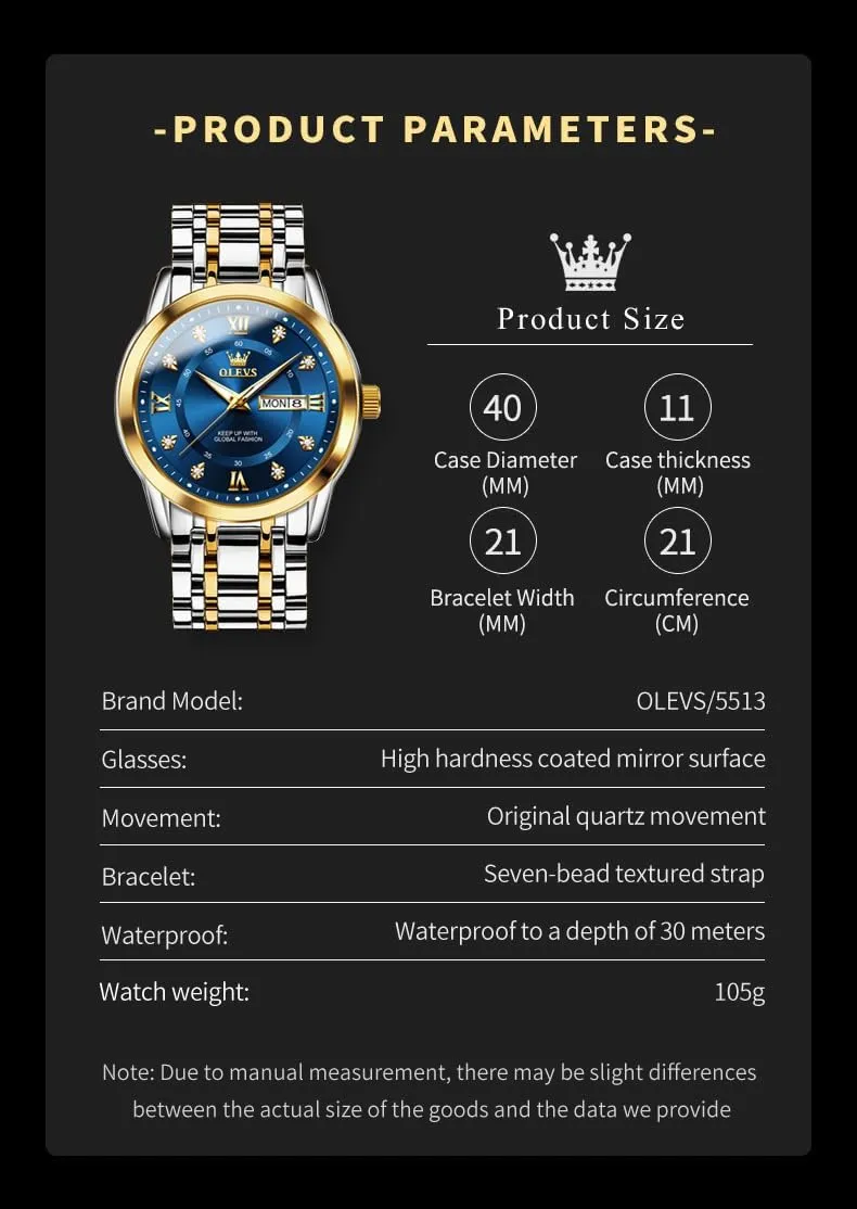 Dress Wrist Watches Quartz Stainless equilateral anarchist Steel Waterproof Luminous Day Date OLEVS Mens Diamond Watch Luxury Business 