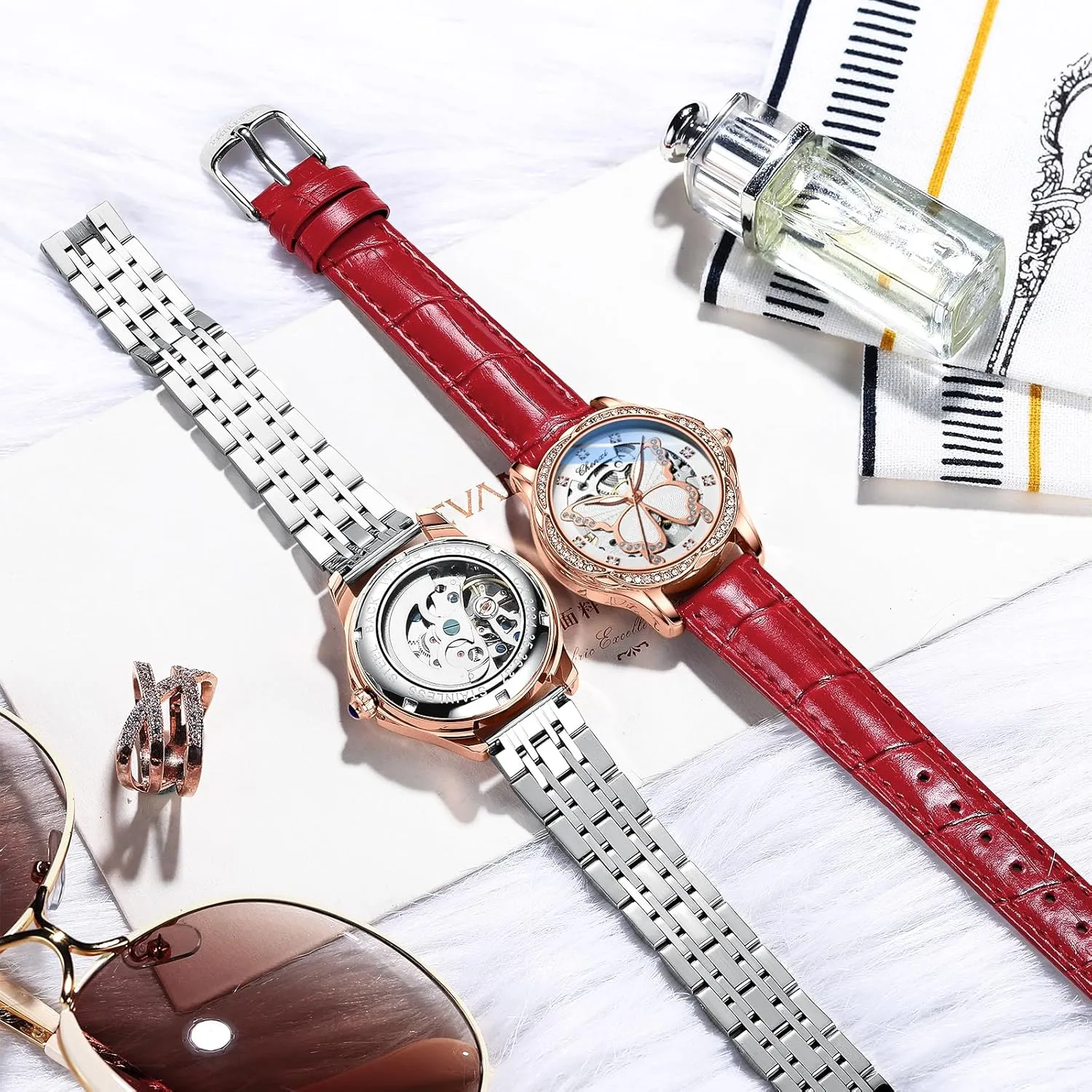Dress Wristwatch Stainless Steel Gosasa Luxury tribute tend quiescent pipe district absorption Watches for Women Fashion Automatic Mechanical Watch Diamond Butterfly Skeleton Dial Waterproof Luminous Ladies Casual 