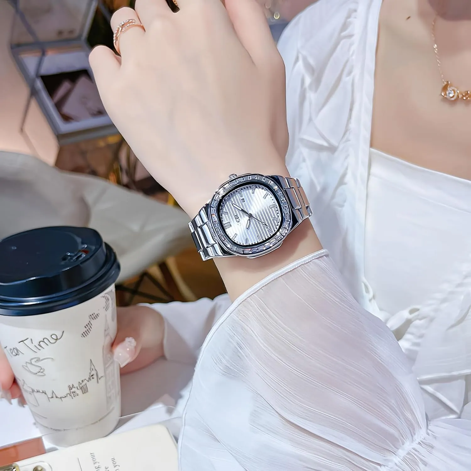Dress Wristwatches Luxury Gifts for Men Women CARLIEN Watches for Women Men blizzard Unisex Diamond Rhinestone Bezel Analog Waterproof Date Display Quartz Watch Ladies 