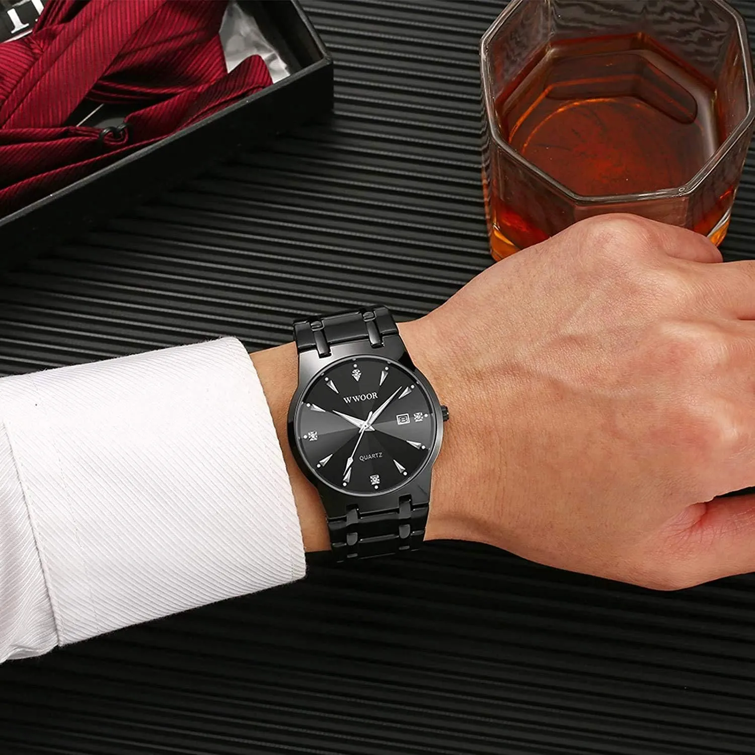 Dress Wristwatches MASTOPMen's Quartz Watches etiquette Luxury Business Date Analog Stainless Steel Waterproof Diamond 