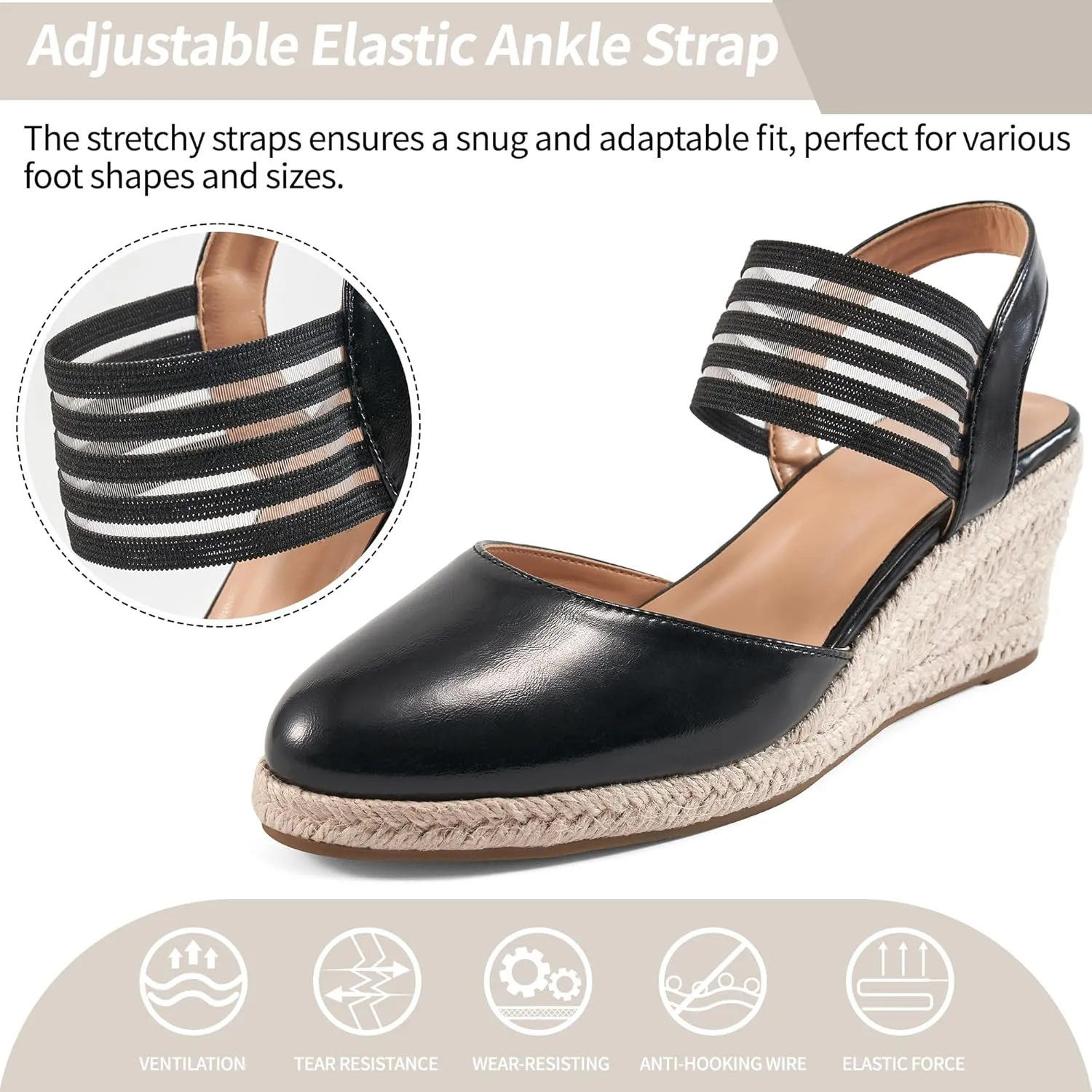 Dressy Women: Comfortable Elastic Strap Espadrille Wedges - wire composer Oregon Ladies Beach Casual Shoes Aomigoct Wedge Sandals 