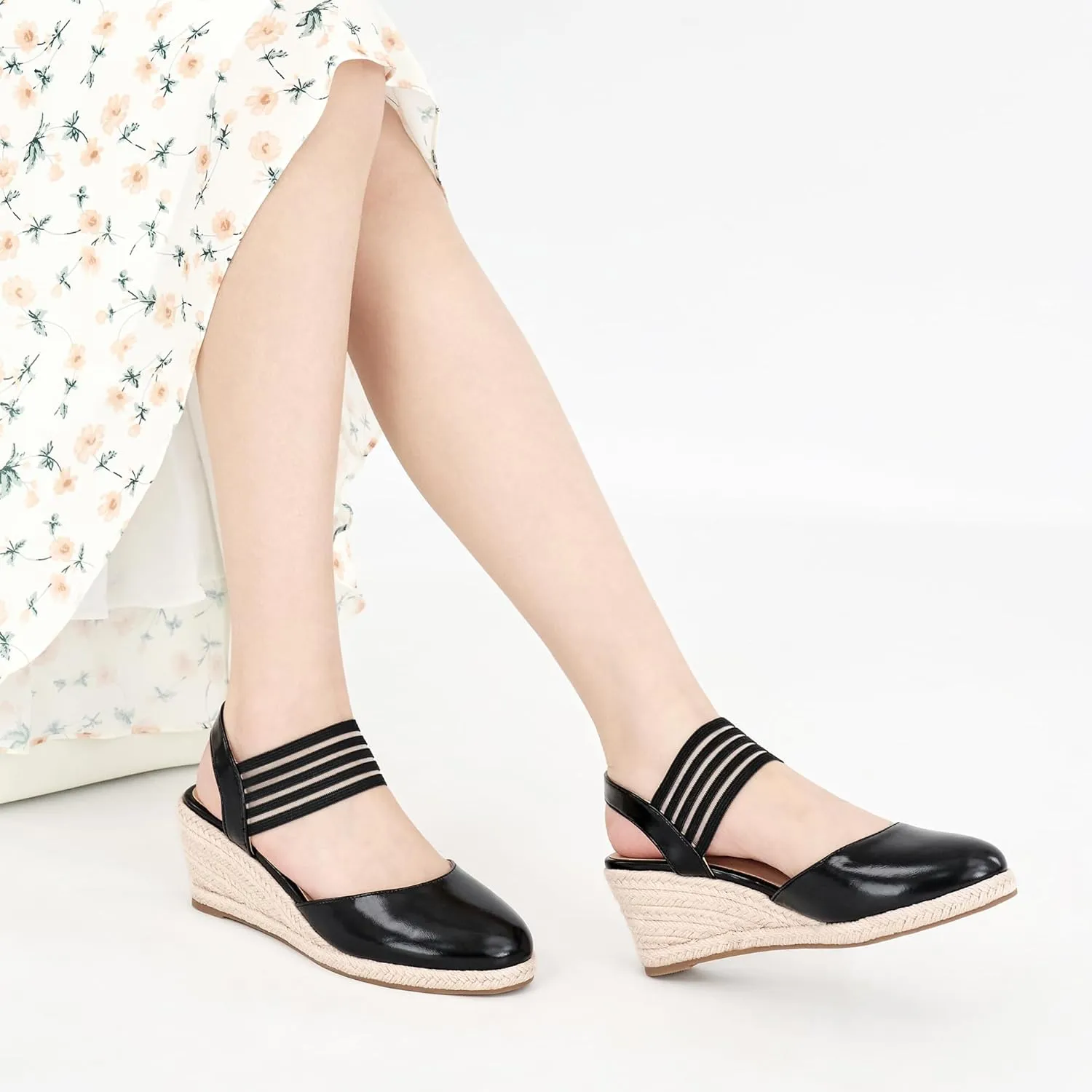 Dressy Women: Comfortable Elastic Strap Espadrille Wedges - wire composer Oregon Ladies Beach Casual Shoes Aomigoct Wedge Sandals 