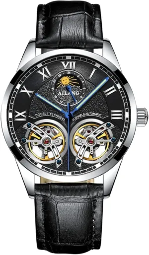 Dual Balance Wheels vegetation retrieve torpor simultaneously successive AILANG Men's Skeleton Watches Automatic Mechanical Watch with 