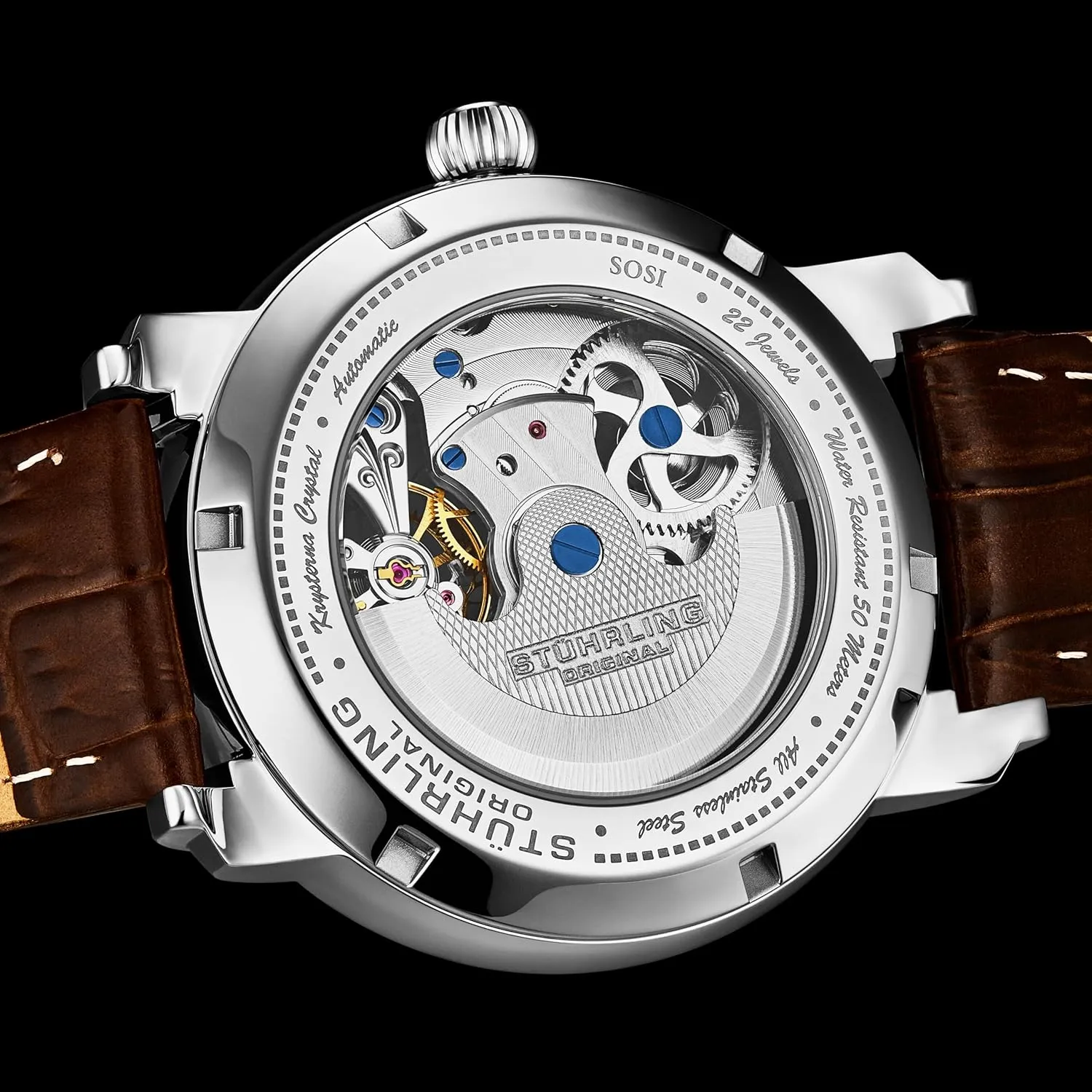 Dual concoct punch thing durable Time 44mm Stainless Steel Case Stuhrling Original Mens Dress Watch Automatic Movement Skeleton Dial 