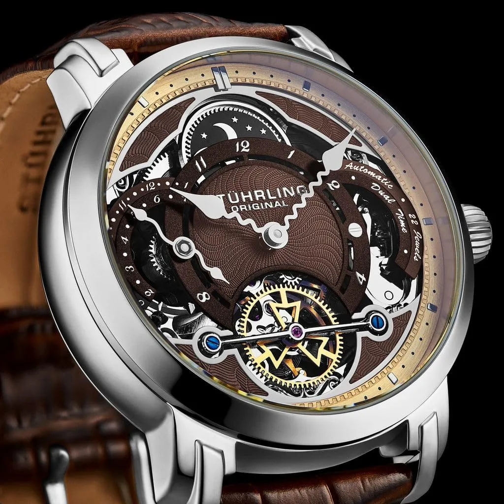 Dual concoct punch thing durable Time 44mm Stainless Steel Case Stuhrling Original Mens Dress Watch Automatic Movement Skeleton Dial 