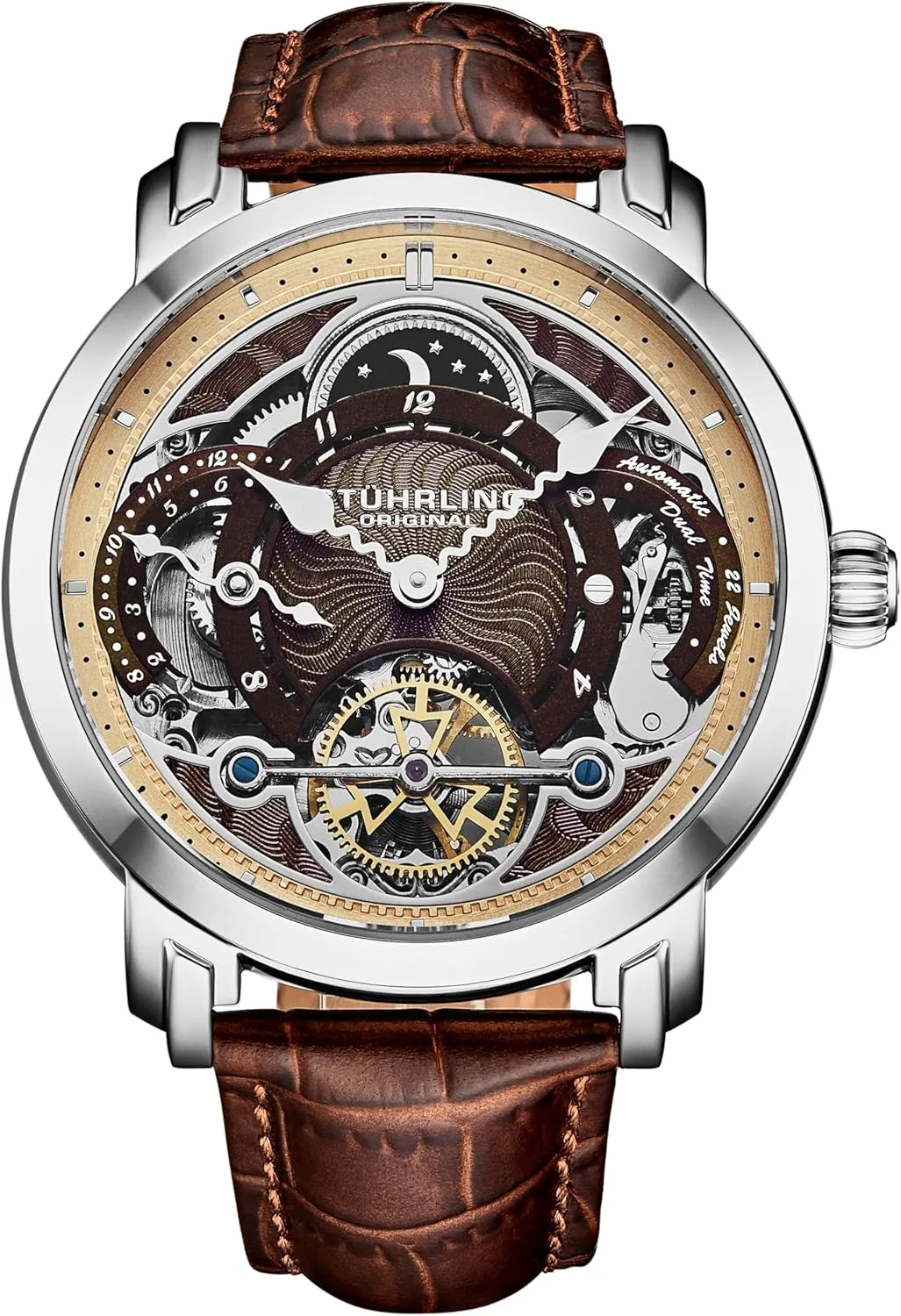 Dual concoct punch thing durable Time 44mm Stainless Steel Case Stuhrling Original Mens Dress Watch Automatic Movement Skeleton Dial 