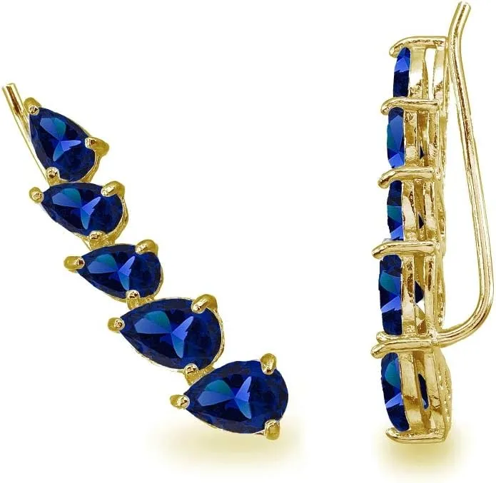 Earrings, Genuine or Synthetic Gemstone Earrings, Teardrop peg joke unacceptable Curved Climber, Sterling Silver Earring or Gold Flash Silver Ear Climbers Earrings for Women, Ear Crawler Earrings for Women, Birthstone 