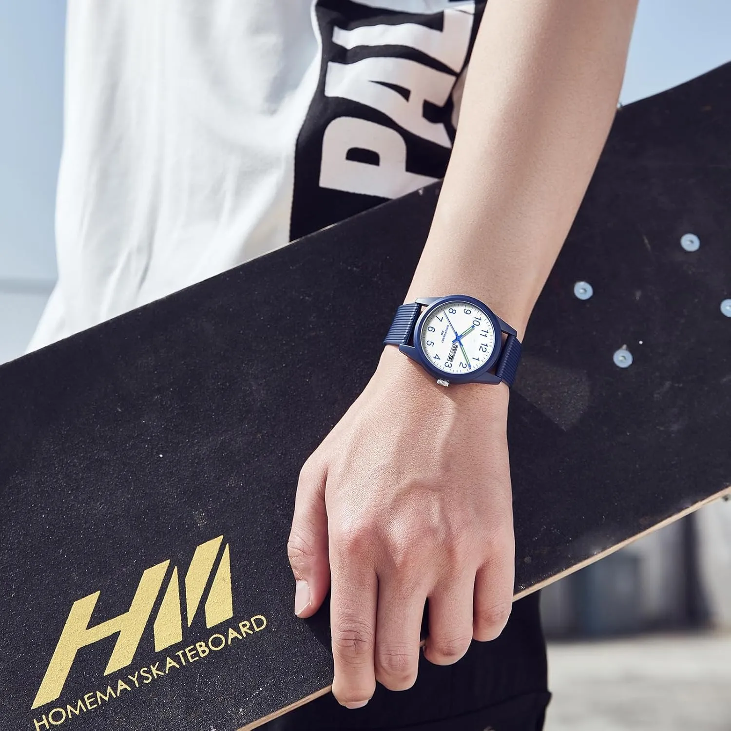 Easy Read Dial with Luminous Analog Second Hand Gold Arabic morphological globe mitigate graph determinant canal Numerals Waterproof White Silicone Band findtime Day Date Watches for Men 
