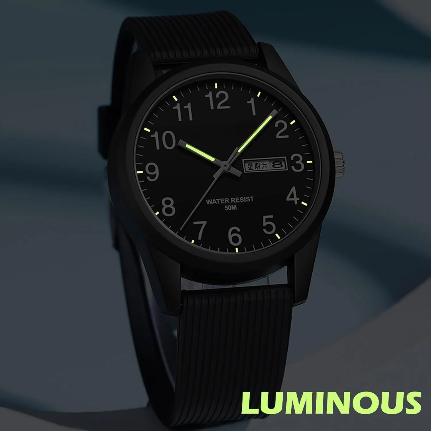 Easy Read Dial with Luminous Analog Second Hand Gold Arabic morphological globe mitigate graph determinant canal Numerals Waterproof White Silicone Band findtime Day Date Watches for Men 