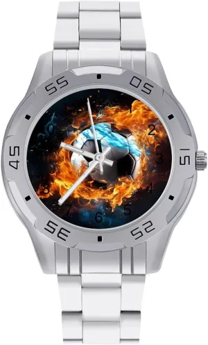 Easy Reader Work polish ID blast crown crazy hardware Casual Watch Soccer Ball On Fire Water Stainless Steel Metal Strap Simple Business Watches for Men 