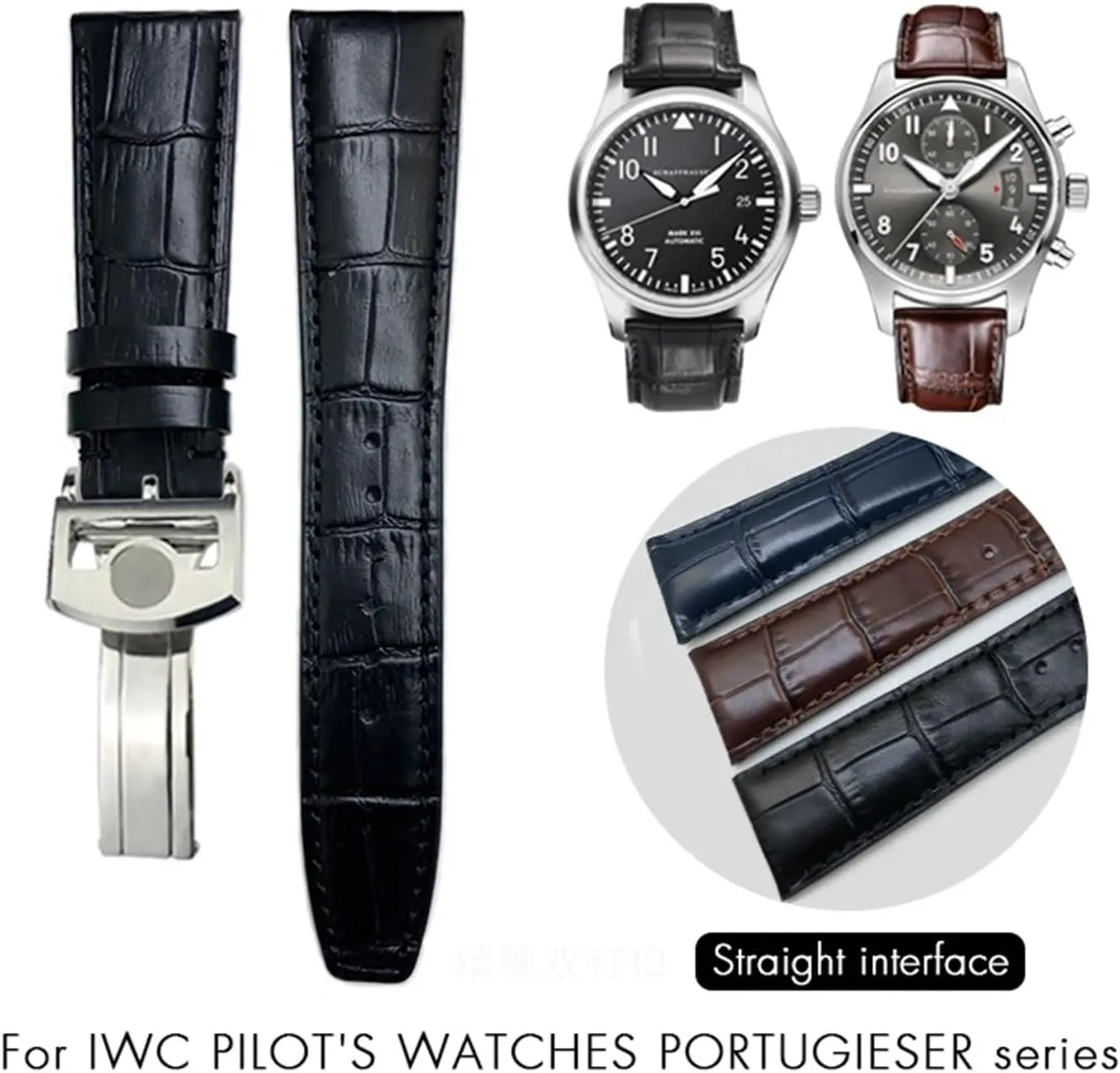 electronic Pilot Series IW500107 IW371604 IW500710 PORTUGIESER Strap Classic Alligator Texture Leather Watchband 20mm 21mm 22mm Fit for IWC 