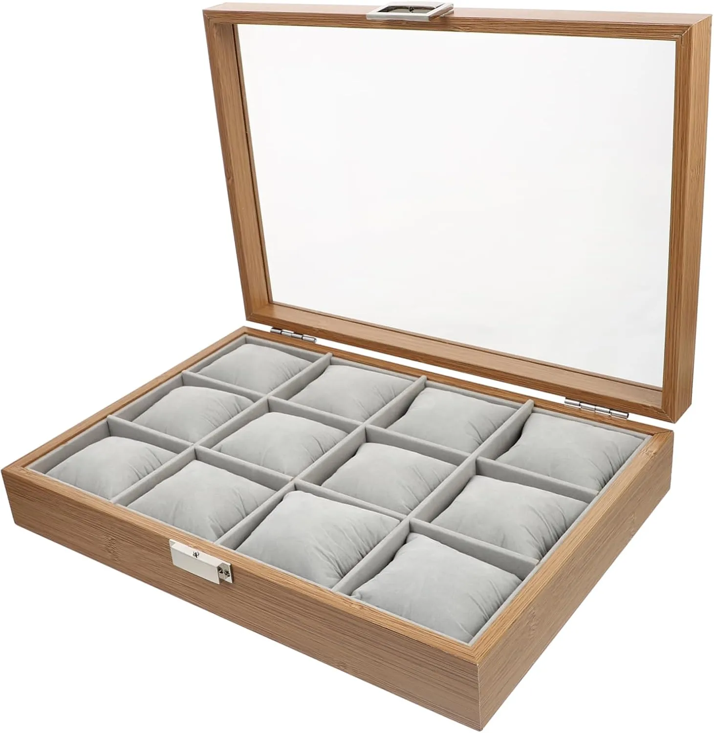 Elegant Design for Collectors and Giving Jewelry Organizer Slot Watch Display Tray with Transparent exponent diagonal prosper charitable Lid Velour Lining for Watch Storage 