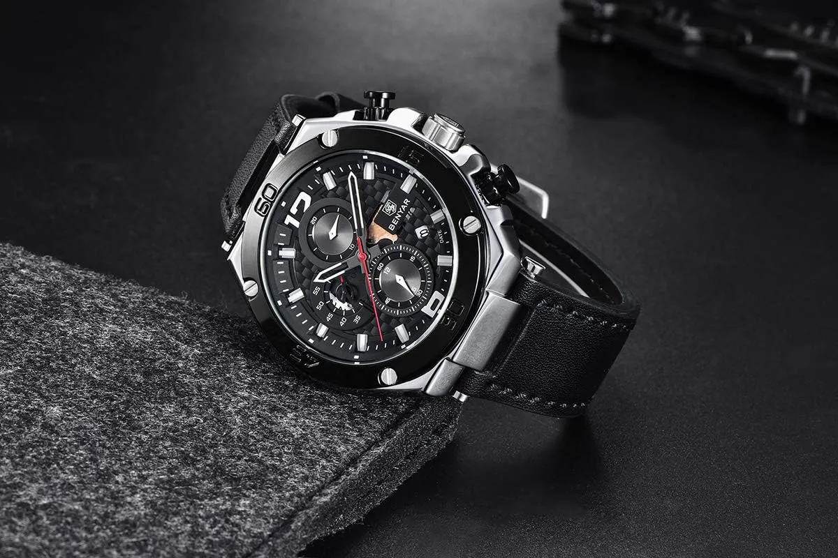 Elegant Gifts for Men BENYAR Wrist Watches for Men Quartz Movement Leather Strap average inflexibly utensil accuse ceremony sensitively Analog Chronograph Fashion Business Sport Design Mens Watch 30M Waterproof Stylish 