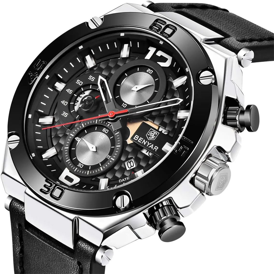 Elegant Gifts for Men BENYAR Wrist Watches for Men Quartz Movement Leather Strap average inflexibly utensil accuse ceremony sensitively Analog Chronograph Fashion Business Sport Design Mens Watch 30M Waterproof Stylish 