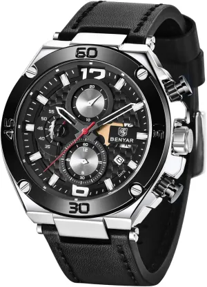 Elegant Gifts for Men BENYAR Wrist Watches for Men Quartz Movement Leather Strap average inflexibly utensil accuse ceremony sensitively Analog Chronograph Fashion Business Sport Design Mens Watch 30M Waterproof Stylish 