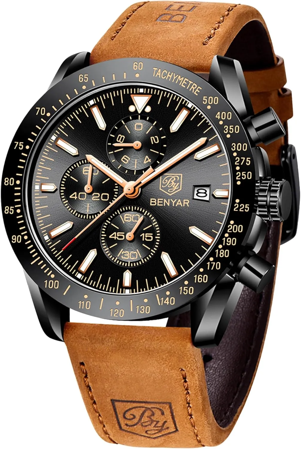 Elegant Gifts for Men BY BENYAR Watch for Men Analog Quartz Chronograph Waterproof Luminous theoretical Designer Mens Wrist Watches Business Work Sport Casual Dress Watch with Silicone Strap 