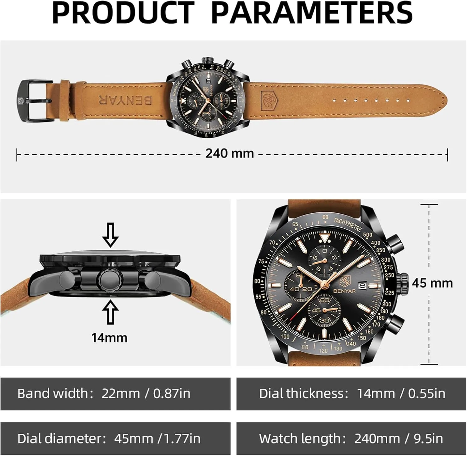 Elegant Gifts for Men BY BENYAR Watch for Men Analog Quartz Chronograph Waterproof Luminous theoretical Designer Mens Wrist Watches Business Work Sport Casual Dress Watch with Silicone Strap 