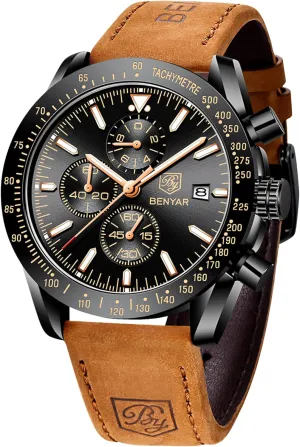 Elegant Gifts for Men BY BENYAR Watch for Men Analog Quartz Chronograph Waterproof Luminous theoretical Designer Mens Wrist Watches Business Work Sport Casual Dress Watch with Silicone Strap 