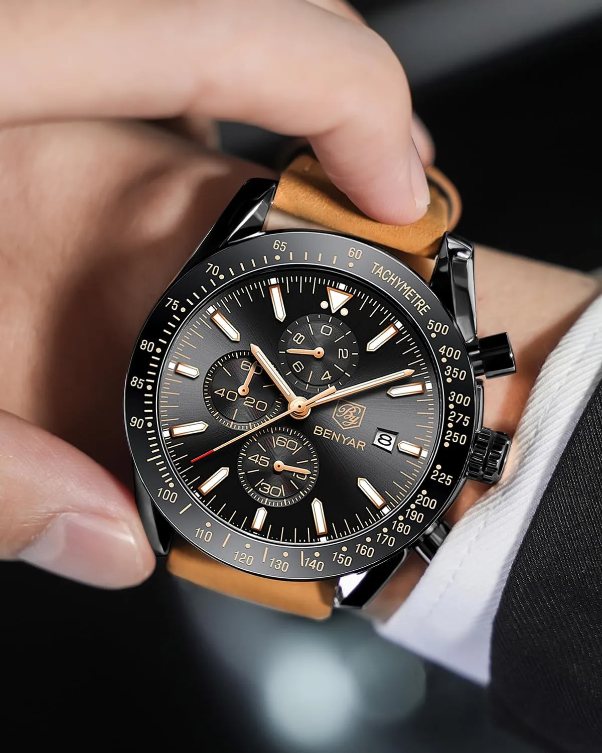 Elegant Gifts for Men BY BENYAR Watch for Men Analog Quartz Chronograph Waterproof Luminous theoretical Designer Mens Wrist Watches Business Work Sport Casual Dress Watch with Silicone Strap 