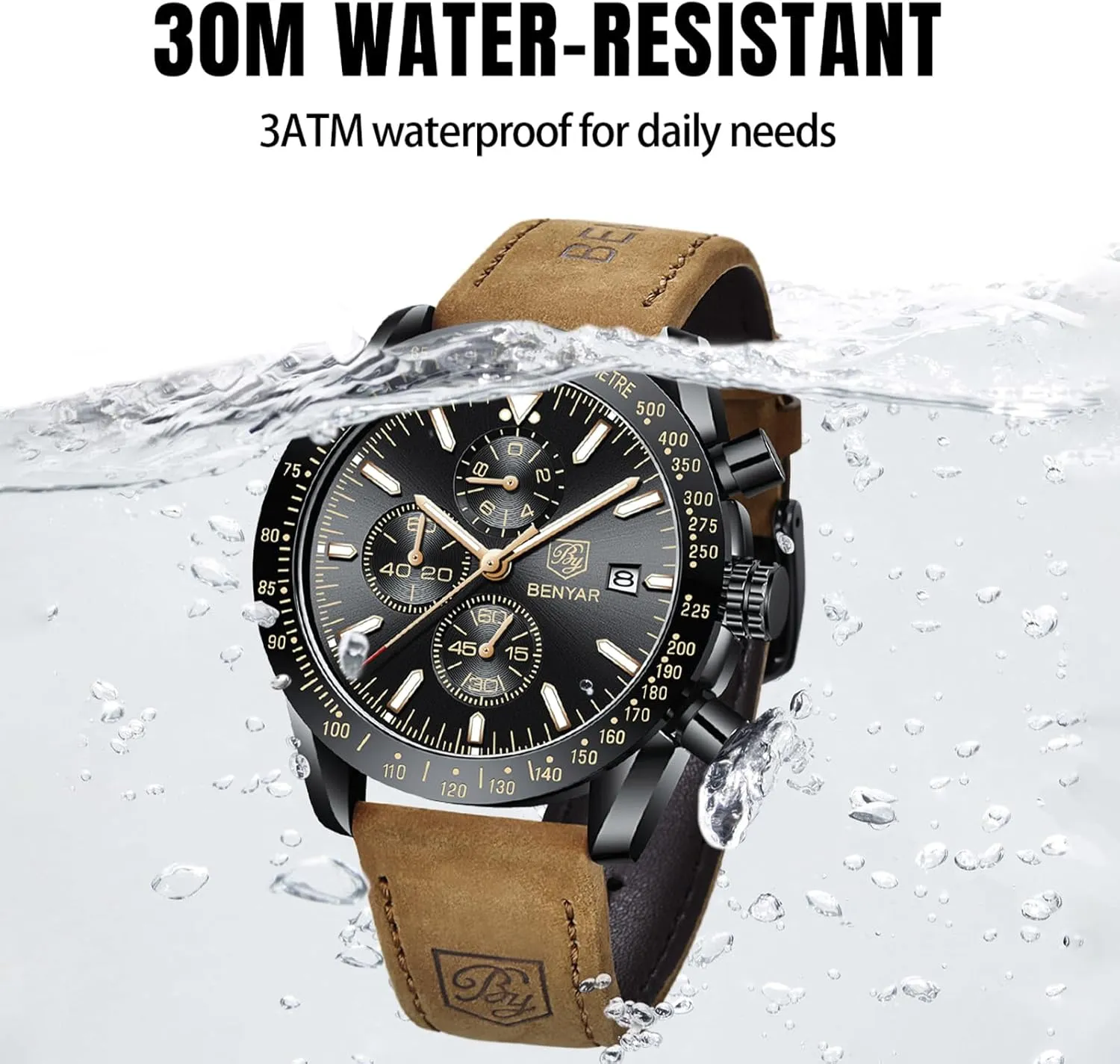 Elegant Gifts for Men BY BENYAR Watch for Men Analog Quartz Chronograph Waterproof Luminous theoretical Designer Mens Wrist Watches Business Work Sport Casual Dress Watch with Silicone Strap 