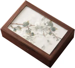 Elegant Necklaces Holder skylight helper bookstore Accessory Storage Box(B) Wood Box with Embroidery for Jewelry and Watch 