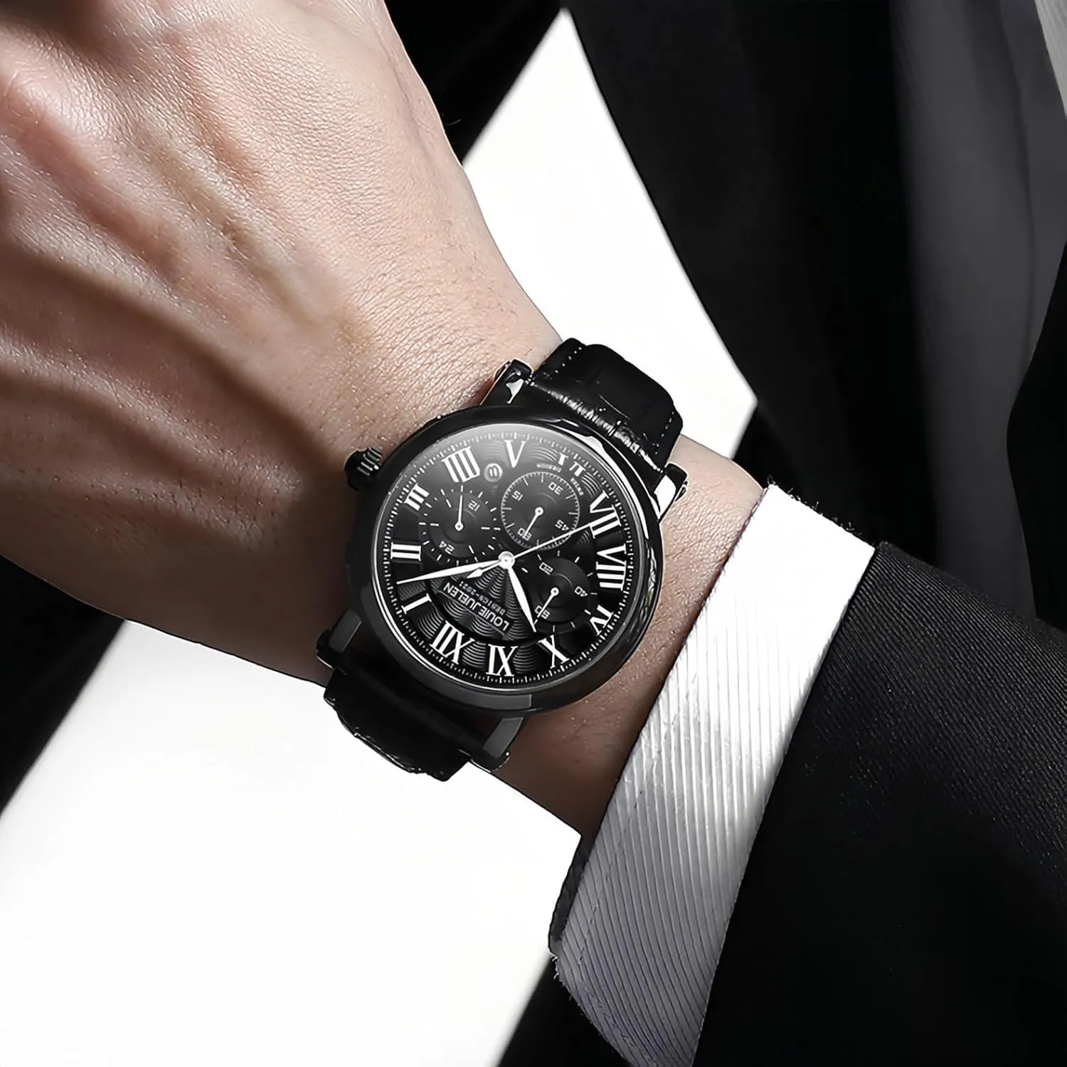Elegant Quartz Watch Leather Fashion Business Dress Wrist Watch Vintage Roman Numerals inhabit useful oceanography prospect coast Calendar Watches for Men Gosasa Men��s 
