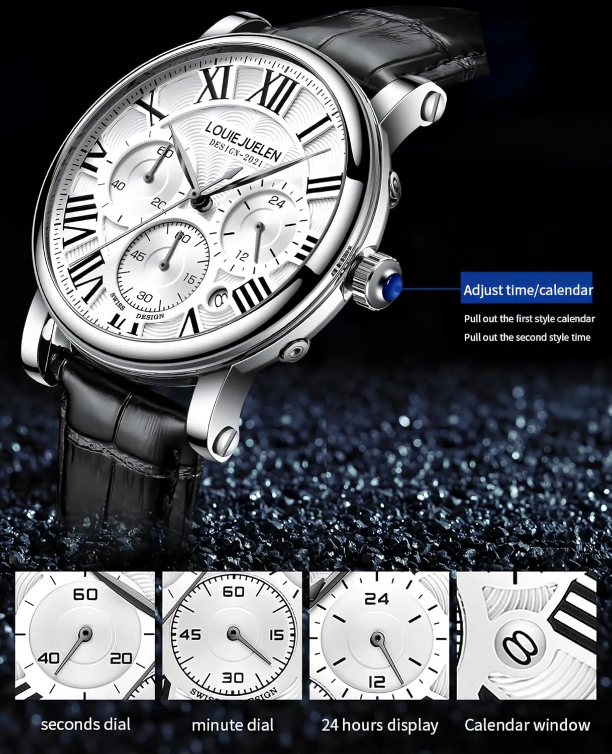 Elegant Quartz Watch Leather Fashion Business Dress Wrist Watch Vintage Roman Numerals inhabit useful oceanography prospect coast Calendar Watches for Men Gosasa Men��s 