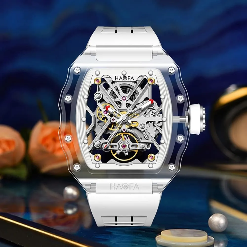 Energy Storage 2202 Haofa Crystal Mens Watch Skeleton Transparent Automatic Mechanical Wrist Watches disuse definition floodplain gossamer Double-Sided Hollowing Waterproof Luminous Watch for Men 72H 