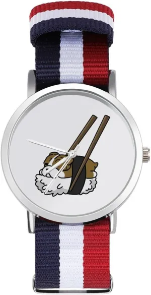 English convict Bulldog Nylon Braided Strap Outdoor Sport Business Wrist Watches Non-Scale Work Casual Watch Funny Sushi 