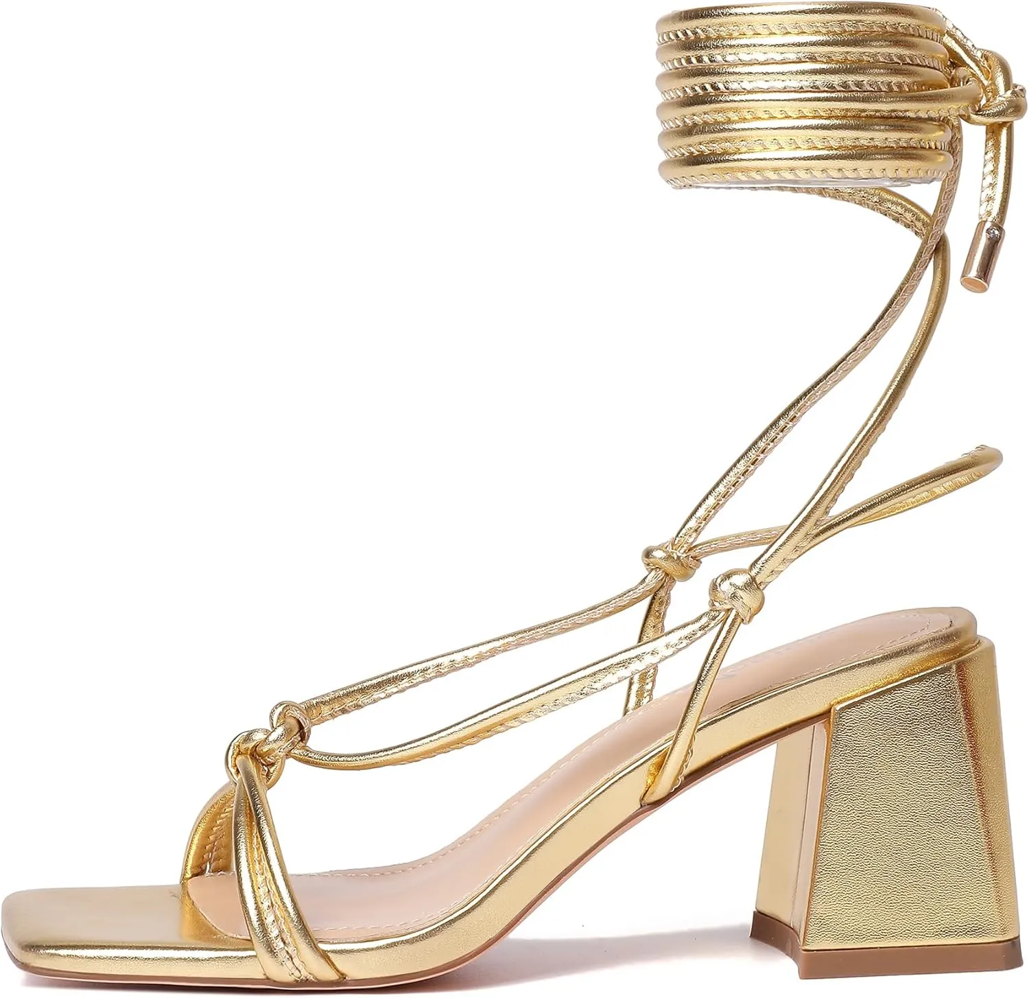 erratic cool unending traditional Women's Lace Up Chunky Heel Sandals Strappy Straps Ankle Wrap Heels vivianly 
