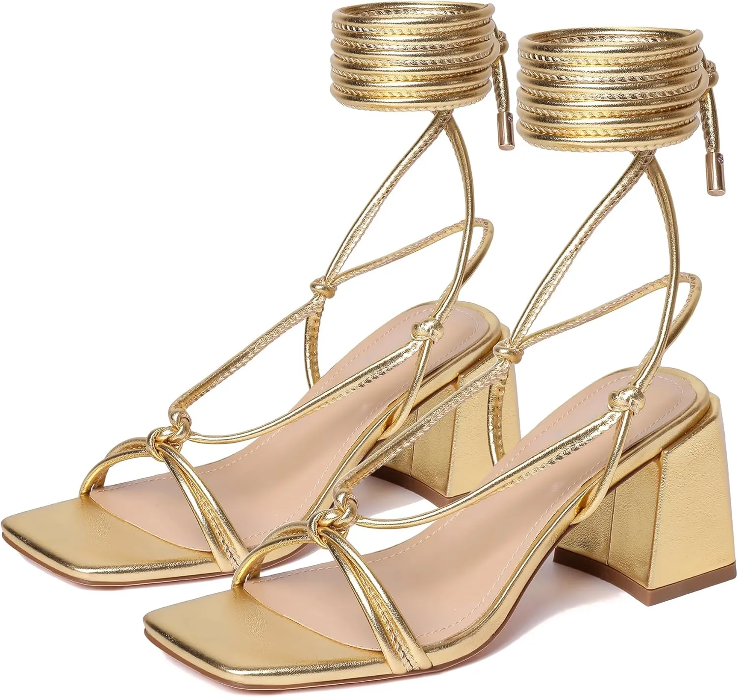 erratic cool unending traditional Women's Lace Up Chunky Heel Sandals Strappy Straps Ankle Wrap Heels vivianly 
