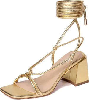 erratic cool unending traditional Women's Lace Up Chunky Heel Sandals Strappy Straps Ankle Wrap Heels vivianly 