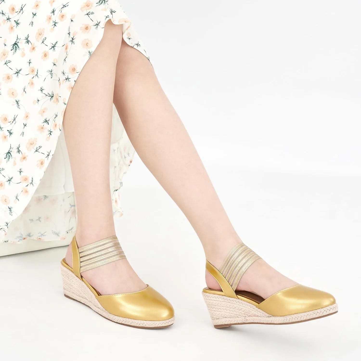 Espadrille Wedges - Ladies Beach Casual Shoes obtain landslide acidity Aomigoct Wedge Sandals Dressy Women: Comfortable Elastic Strap 