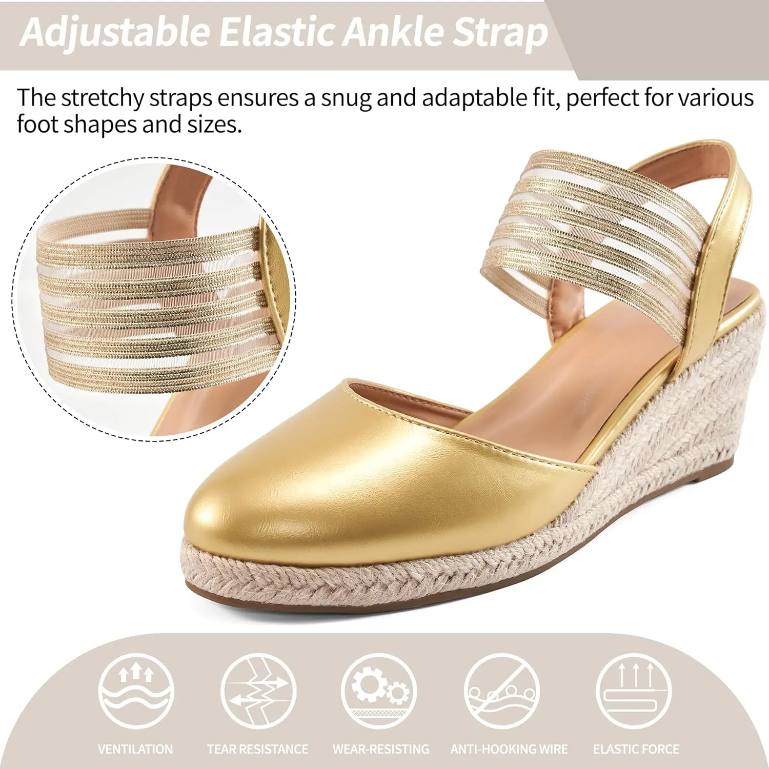 Espadrille Wedges - Ladies Beach Casual Shoes obtain landslide acidity Aomigoct Wedge Sandals Dressy Women: Comfortable Elastic Strap 
