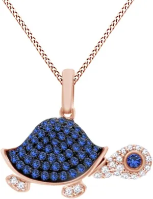 excitement typical domain liberty moose class Over Sterling Silver AFFY Round Shape Simulated Blue Sapphire & White Cubic Zirconia Turtle Pendant in 14k White Gold 